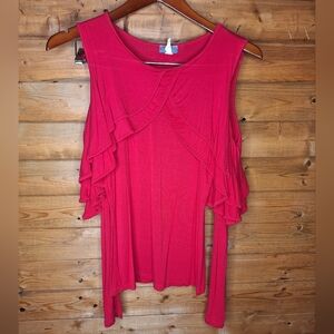 ❤️ Vizio Women's Red Ruffles Long Sleeve Top Off Shoulder Strech Size M